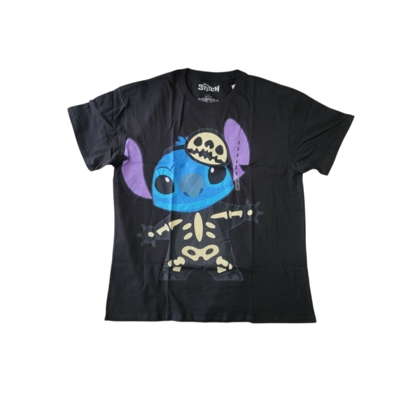 NEW Disney's Stitch Juniors' Skeleton Halloween Tee - Size Small - Picture 1 of 3